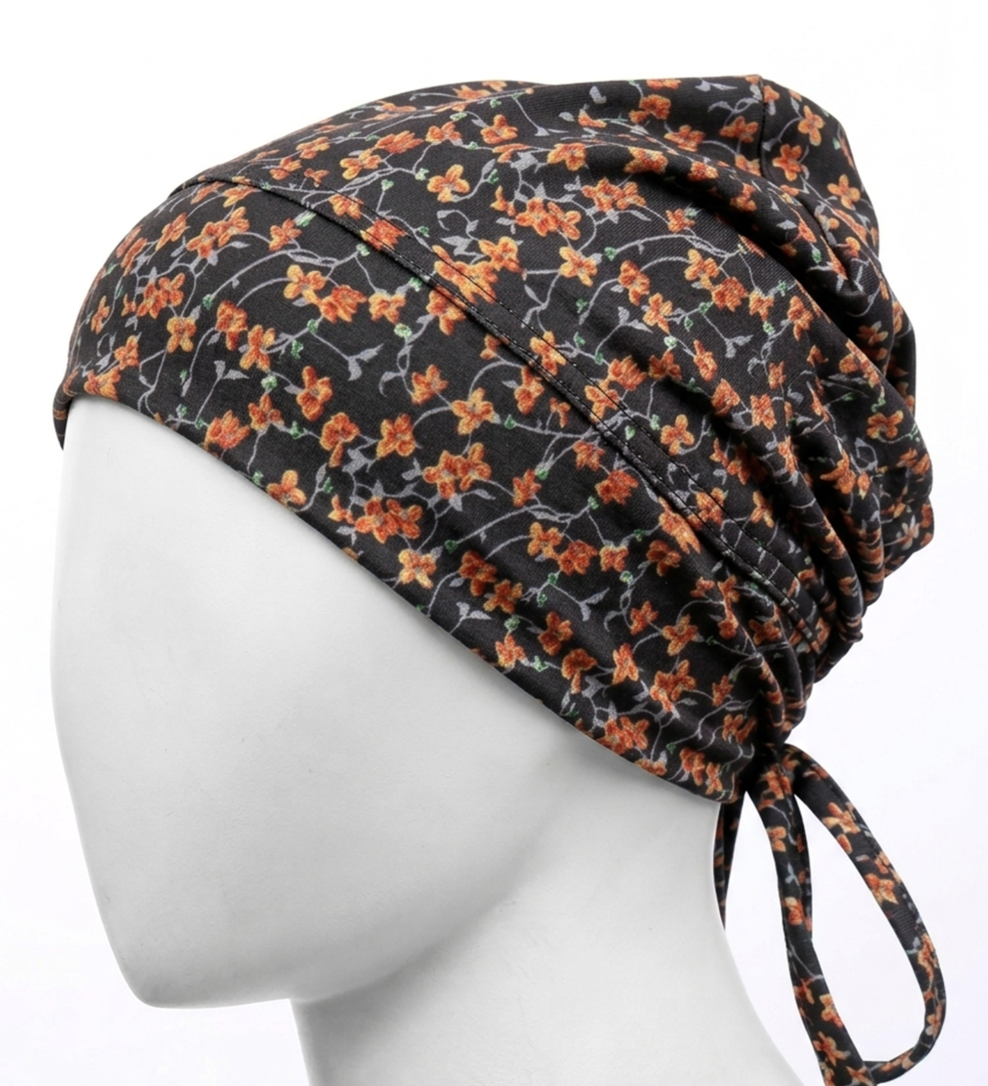 Black Floral Head Cap