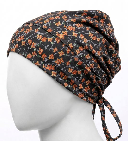 Black Floral Head Cap