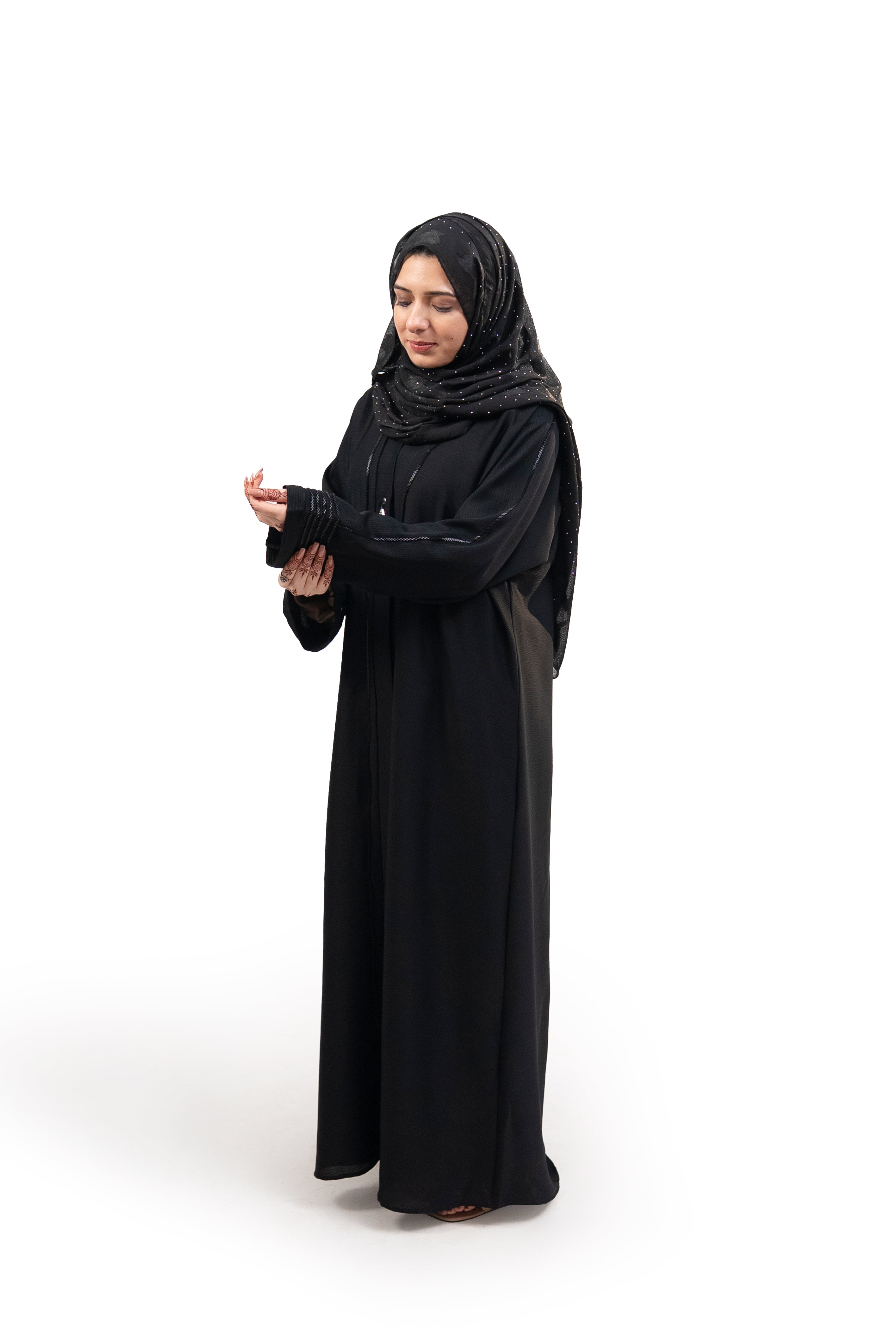 Open Crystal Stone Work Abaya