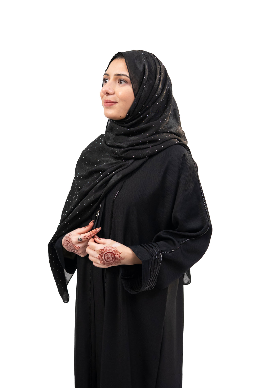 Open Crystal Stone Work Abaya